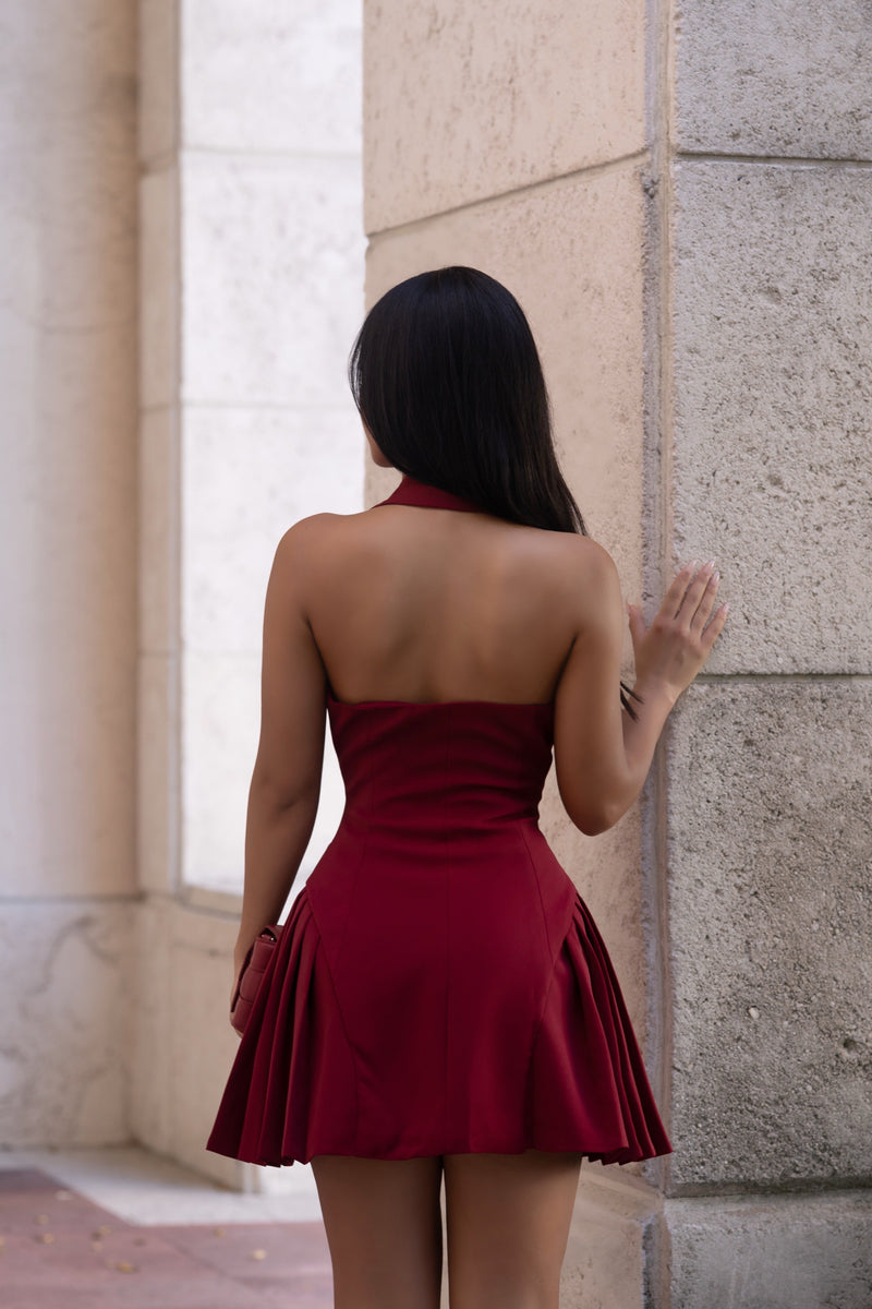 Parisian Stroll Pleated Mini Dress Red