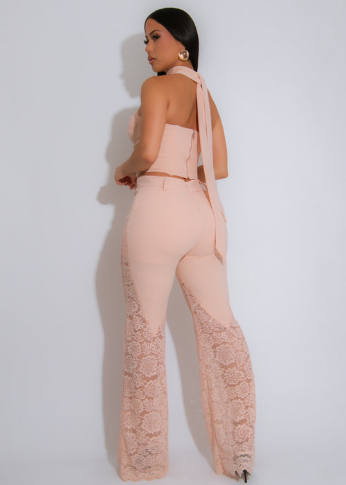 Soft Allure Lace Floral Pant Set Pink