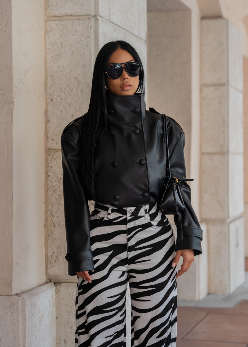 Wild Theory Zebra Print Wide Leg Jeans Black