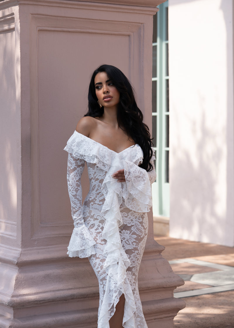 Divine Incantation Floral Lace Maxi Dress White