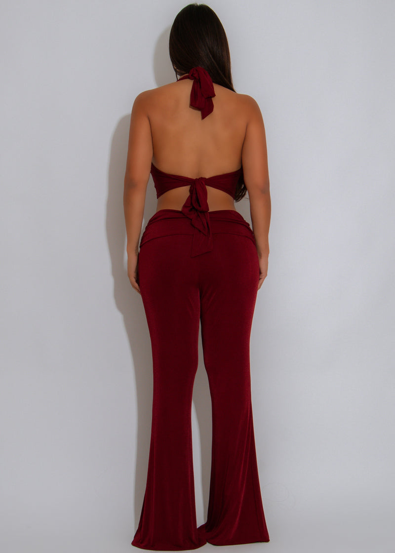 Crush Hour Ruched Pant Set Red