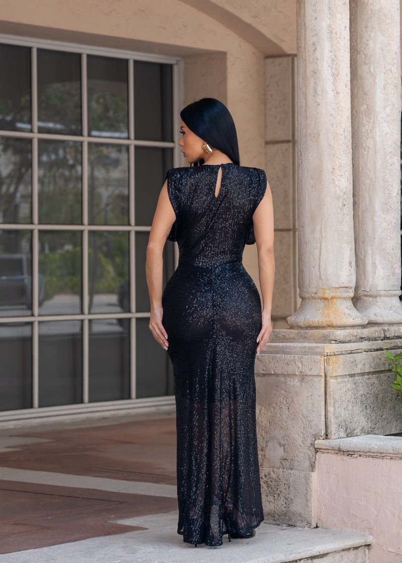 Nocturne Spark Ruched Sequin Skirt Set Black