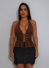 Moonlight Drape Ruched Long Top Brown