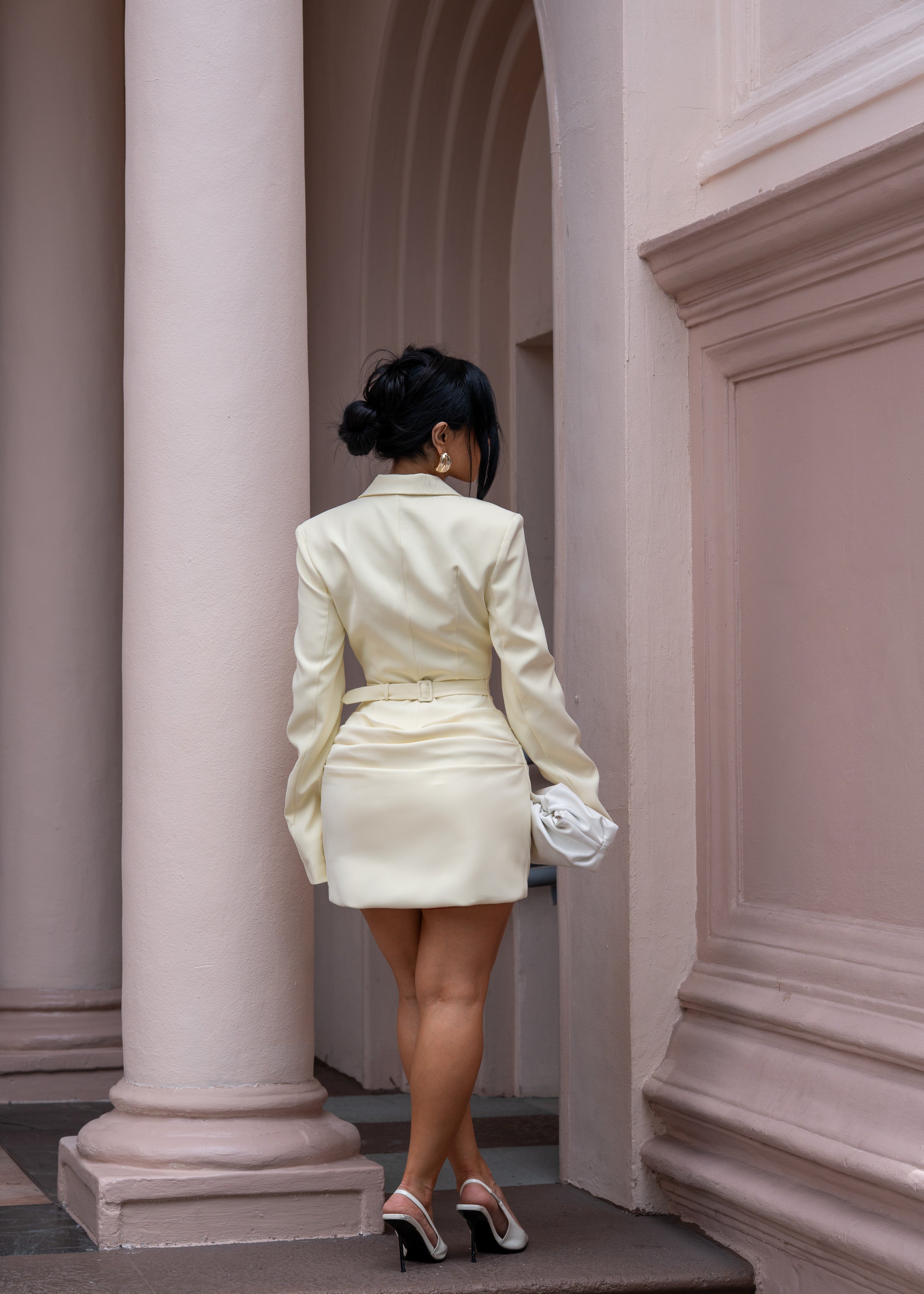 Atelier Drape Ruched Blazer Mini Dress Yellow