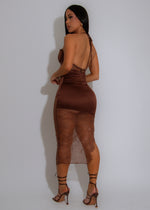 Midnight Mocha Lace Satin Midi Dress Brown