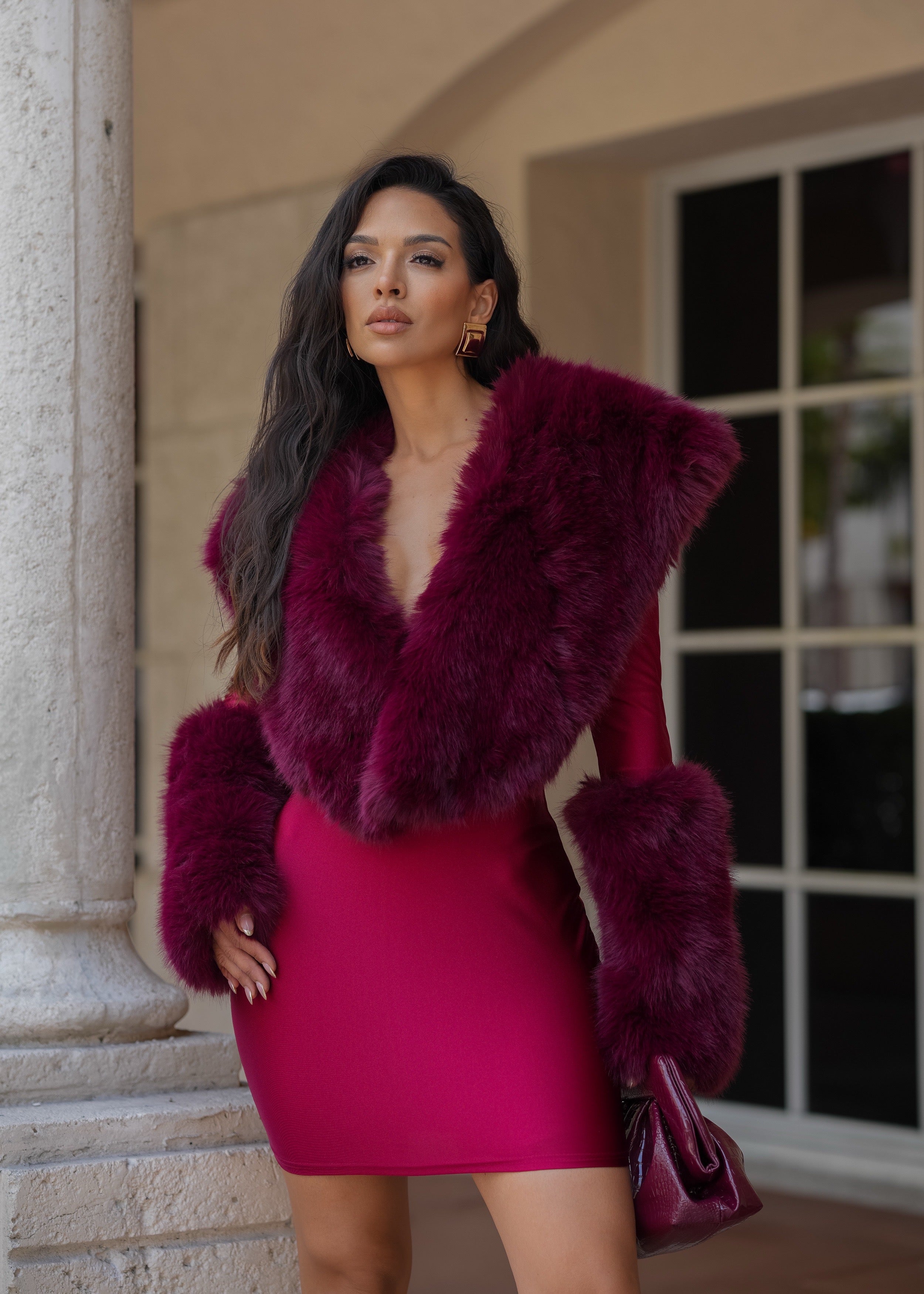 Spoiled By Desire Faux Fur Mini Dress Red