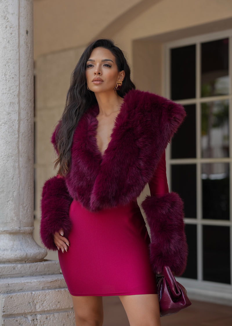 Spoiled By Desire Faux Fur Mini Dress Red