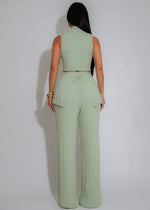 The Draped Aura Ribbet Pant Set Green
