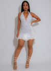 Glimmer Petal Floral Pearl Rhinestones Mini Dress White