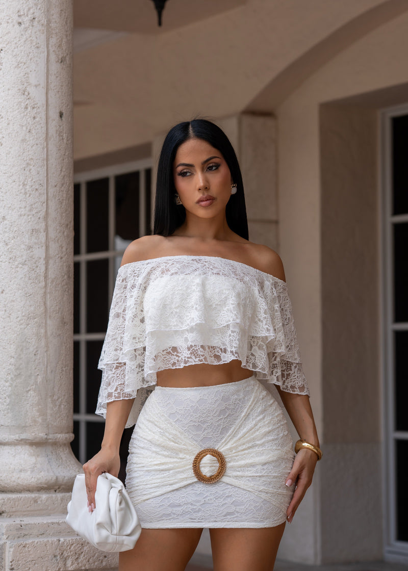 Sweet Floral Lace Sensation Skirt Set White