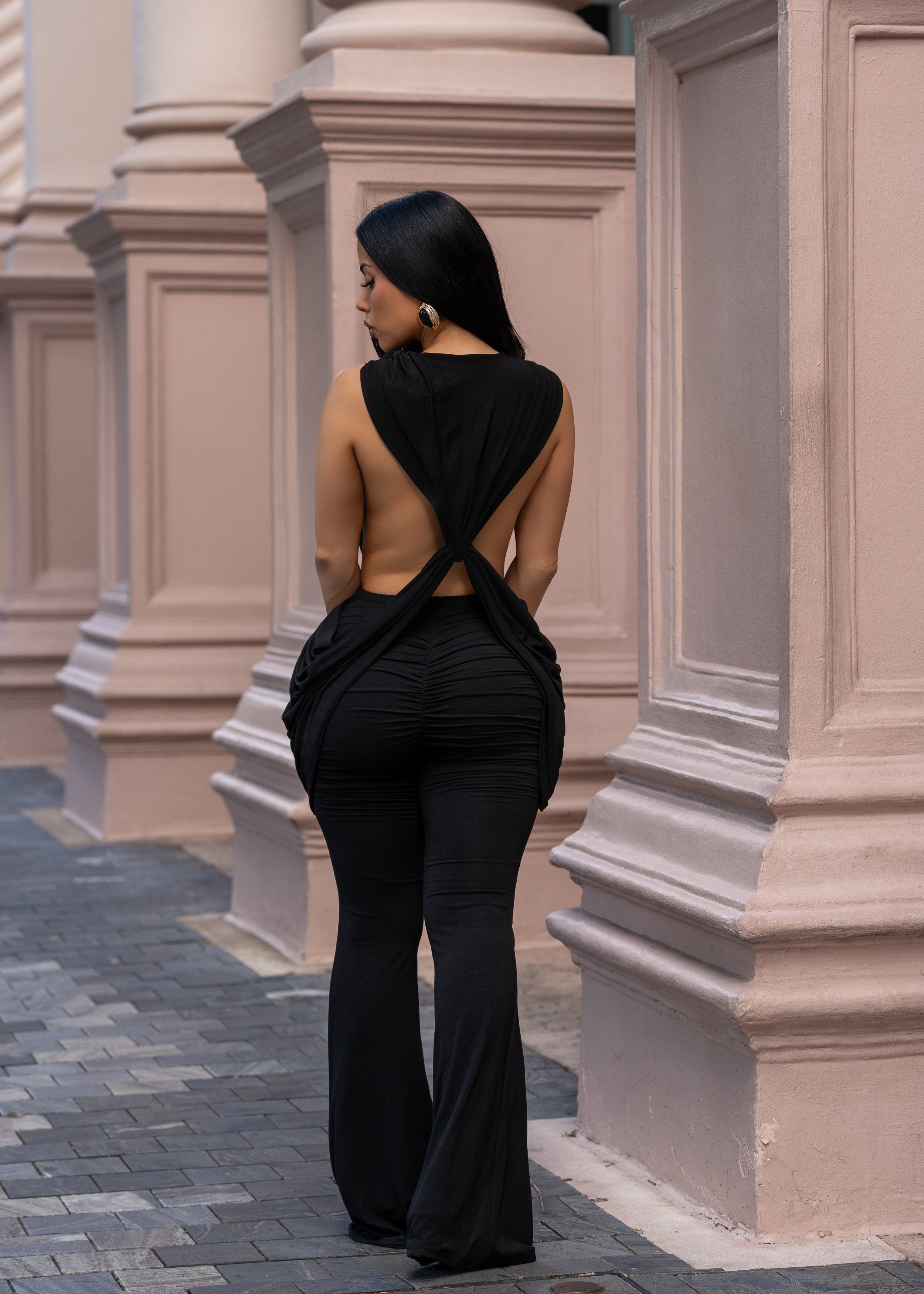 Come Alive In The Night Ruched Jumpsuit Black
