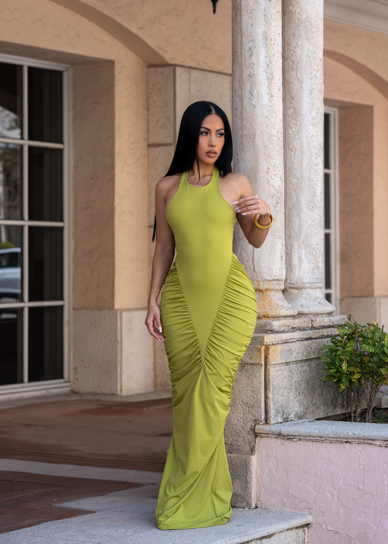 Pure Dominion Ruched Maxi Dress Green