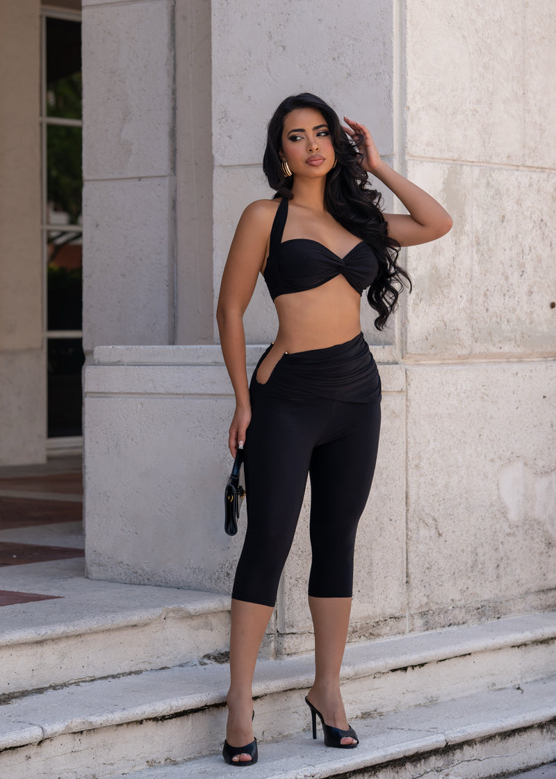 No Matter What Ruched Capri Set Black