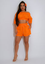 Carefree Aura Linen Short Set Orange