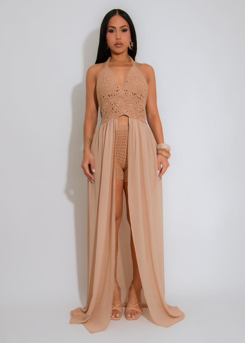 Oasis Mirage Crochet Mesh Short Set Nude