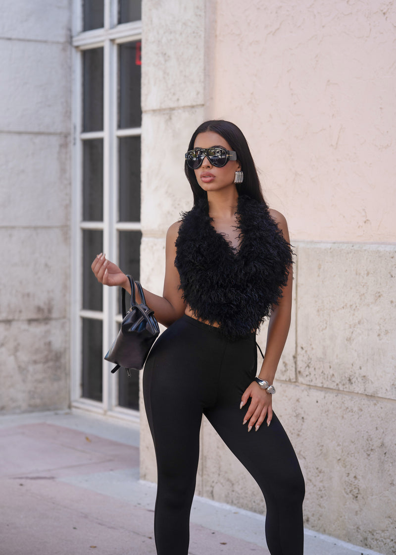 Vixen Theory Faux Fur Pant Set Black