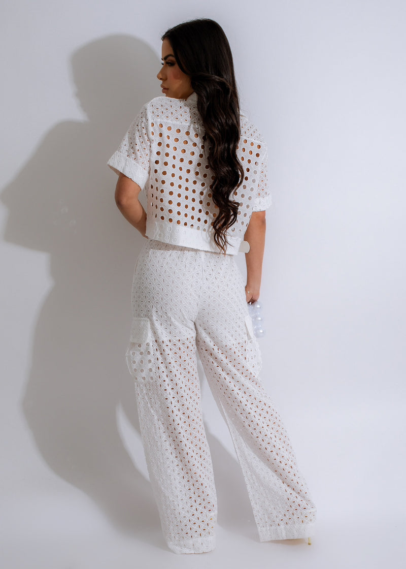 Beautiful white Divine Lace Pant Set with intricate floral lace detailing