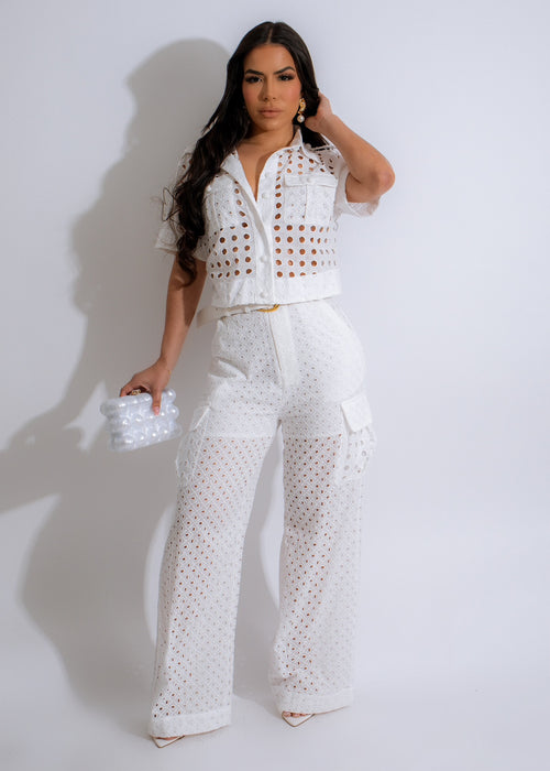 A beautiful and elegant white lace pant set, perfect for special occasions