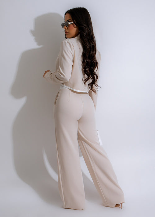 Two-piece nude pant set with a relaxed fit and comfortable fabric