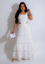 Romantic Lace Maxi Dress White with floral pattern and elegant design