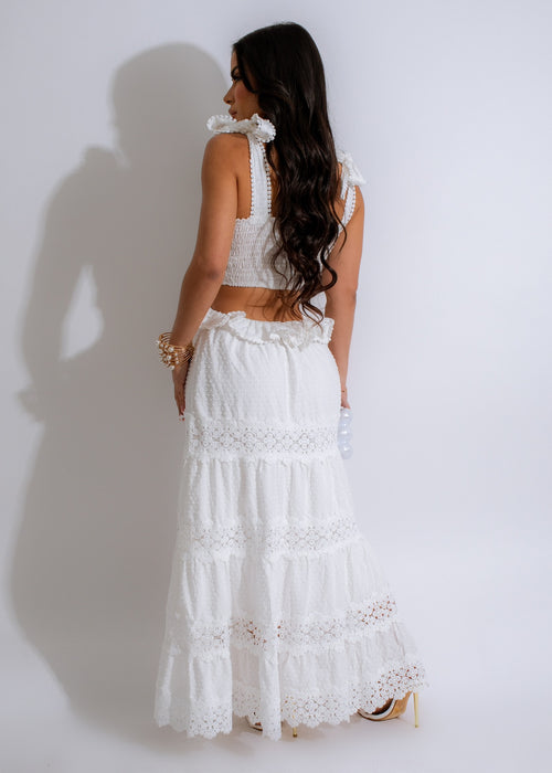 Beautiful white lace maxi dress with romantic and feminine style