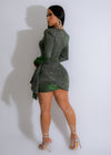 Stunning green mini dress with rhinestones and glitter for a glamorous look