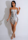 Burning Latex Sequin Mini Dress Silver