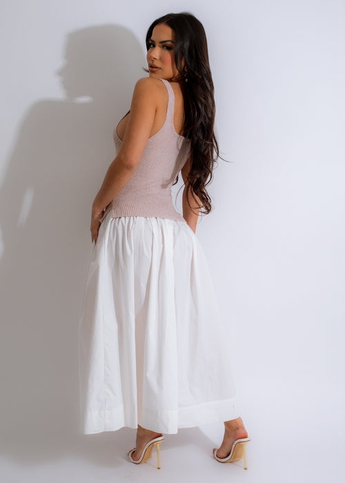 Beautiful Amoure Knit Midi Dress in a soft nude color