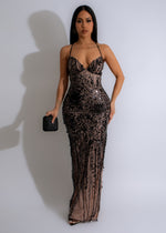 Borrowed Love Sequin Mesh Maxi Dress Black for elegant evening events