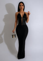 Beautiful black lace maxi dress with intricate detailing perfect for night events and parties