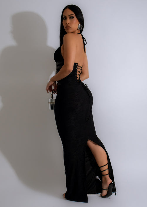  Elegant and stylish black lace maxi dress designed for a glamorous night out