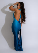 Gets Me Everything Ruched Maxi Dress Blue