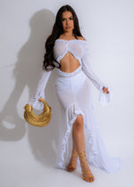 Sexy and elegant white mesh maxi dress with intricate details 