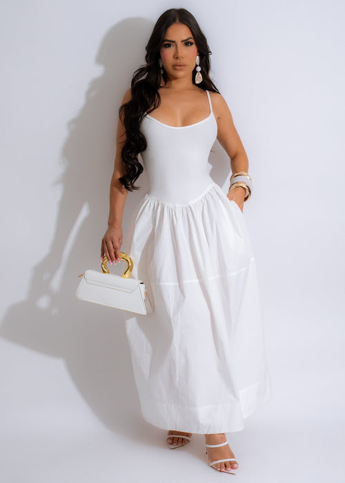 European Chic Ribbed Midi Dress White, a stylish and elegant attire for any occasion