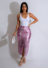 Suddenly Metallic Midi Skirt Pink in shimmering rose gold with pleats