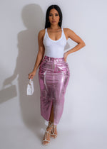 Suddenly Metallic Midi Skirt Pink