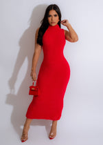Red midi dress set with a comfy teddy bear design, perfect for a cozy and stylish look for any occasion
