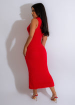 Beautiful red midi dress set featuring a soft and cozy teddy bear design