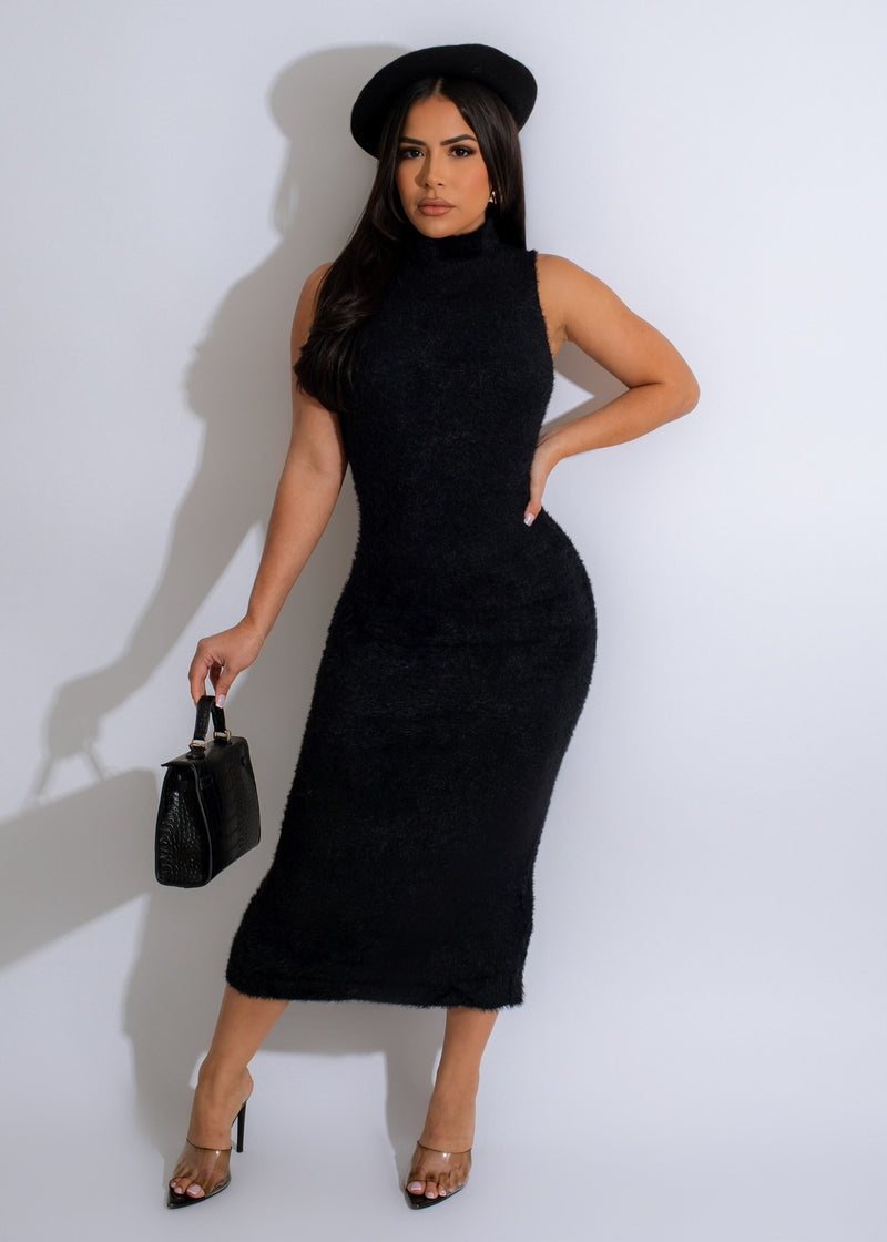  Comfy and adorable teddy bear midi dress and cardigan in black