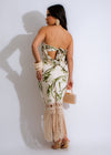 Voyage Floral Silk Fringe Midi Dress Nude