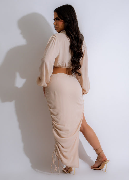 Call Me Baby Ruched Skirt Set Nude