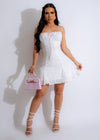 Cute white lace mini dress with floral embroidery and high neckline