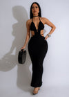 Crochet black maxi dress with elegant design and intricate details