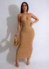 Malibu Crochet Maxi Dress Nude - Front view of elegant crochet maxi dress in nude color with intricate details and flowing design 