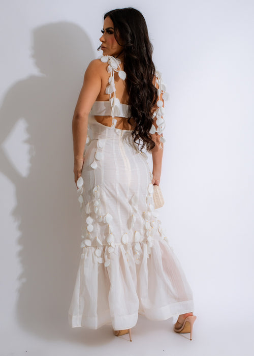 Soft Petals Maxi Dress White
