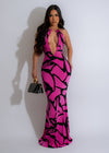 Luxurious pink maxi dress with intricate floral embroidery and flowing chiffon fabric