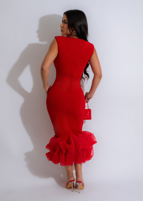 Elegant Beauty Midi Dress Red