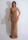 New Life Mesh Diamonds Maxi Dress Nude, front view, full length, elegant evening gown