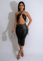 No One Like Her Chain Midi Dress Black - Front View