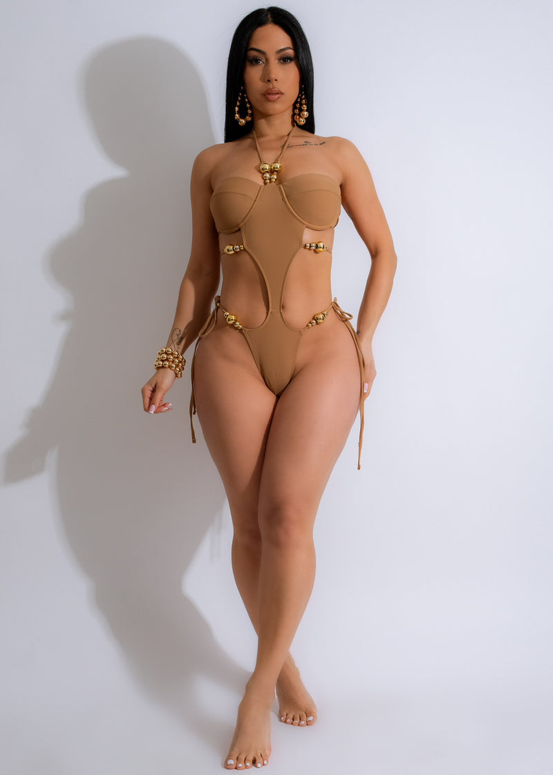 Beautiful and stylish brown swimsuit, perfect for a summer vacation